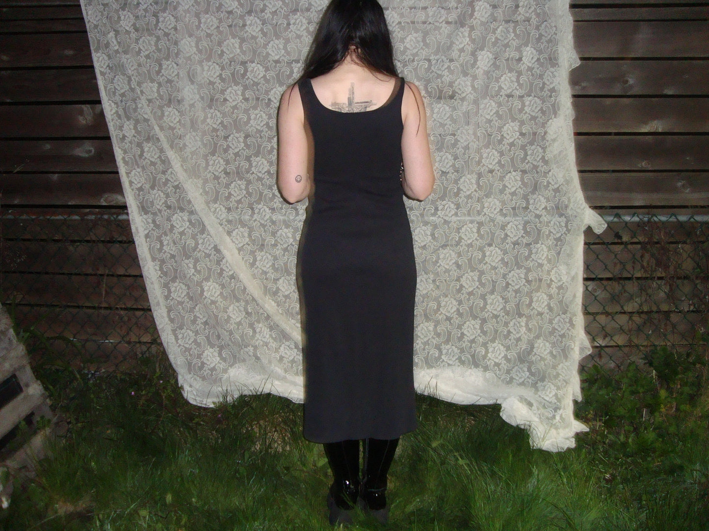 90s black ribbed maxi dress