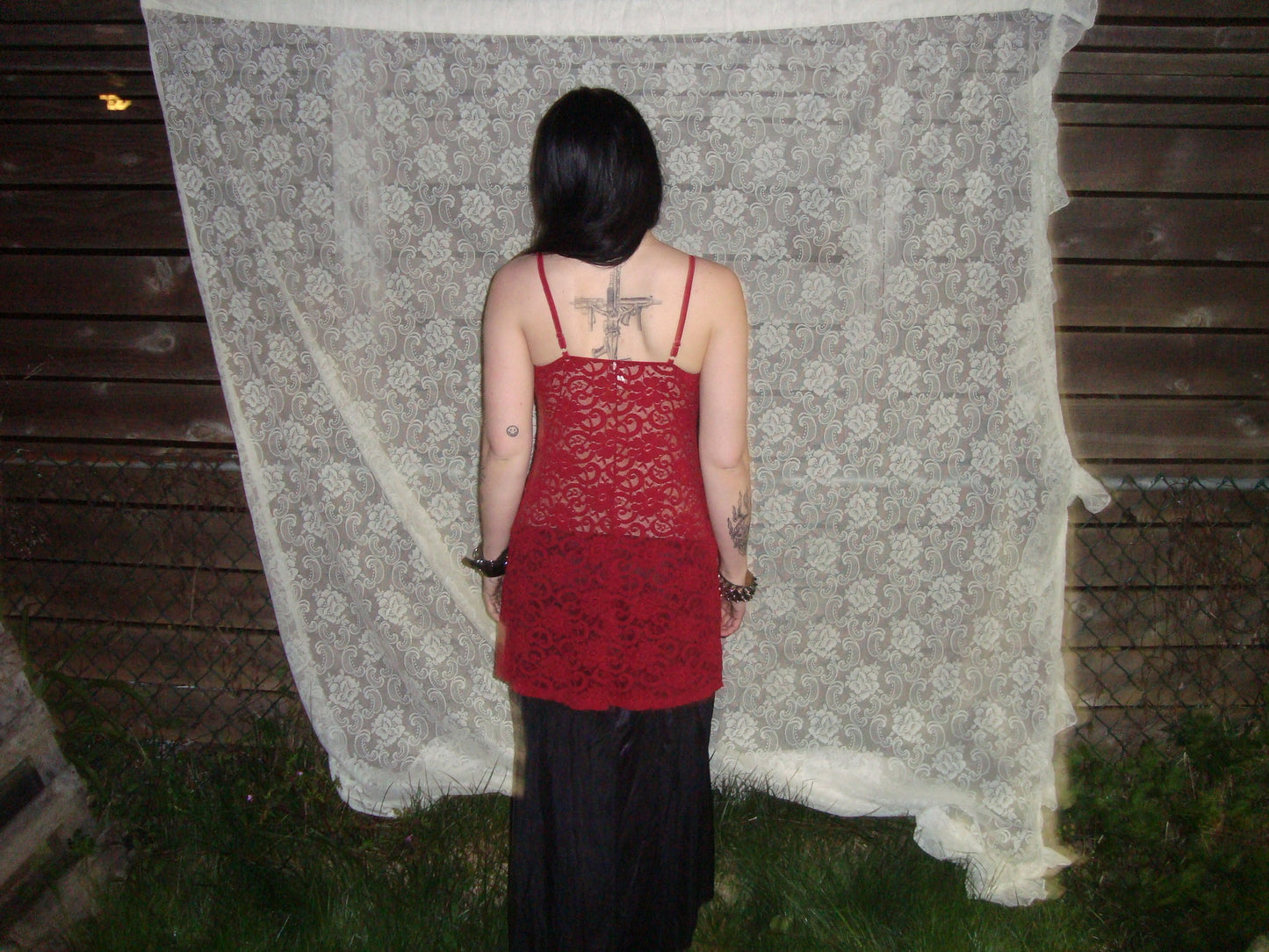 90s wine red lace sheer slip dress
