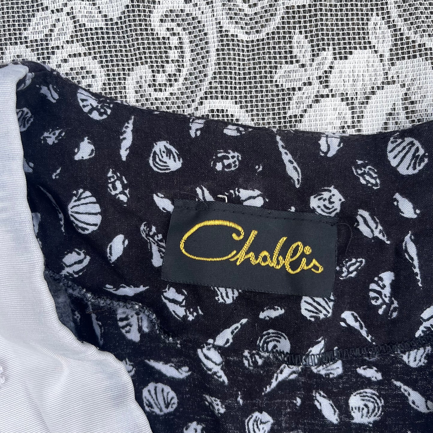 1980s collared drop waist seashell dress