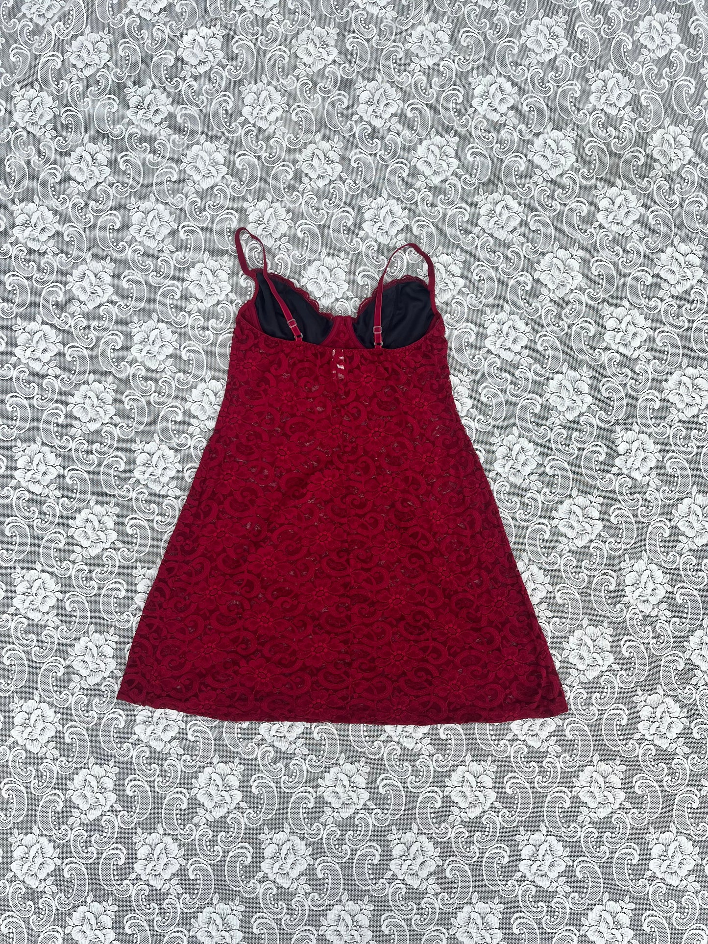 90s wine red lace sheer slip dress