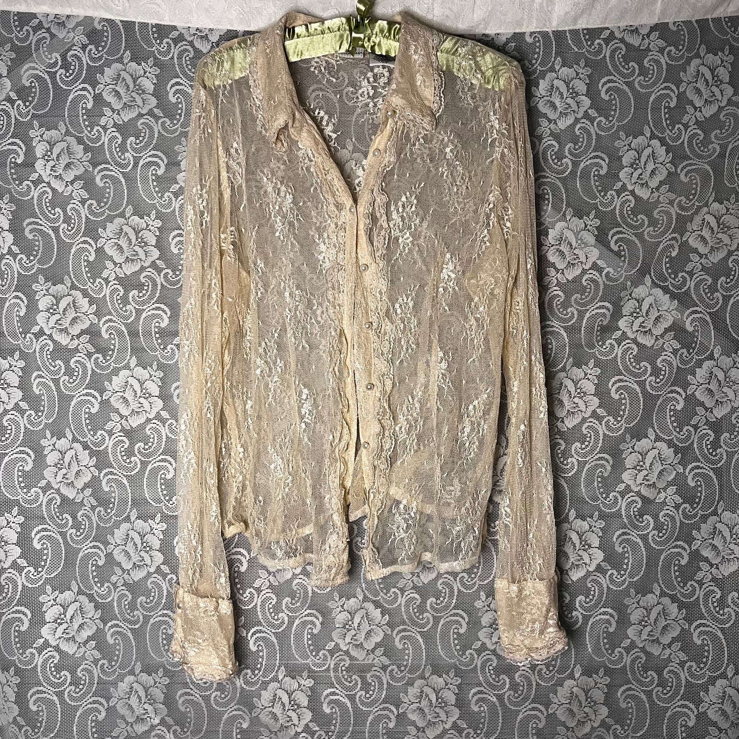 sheer lace button up