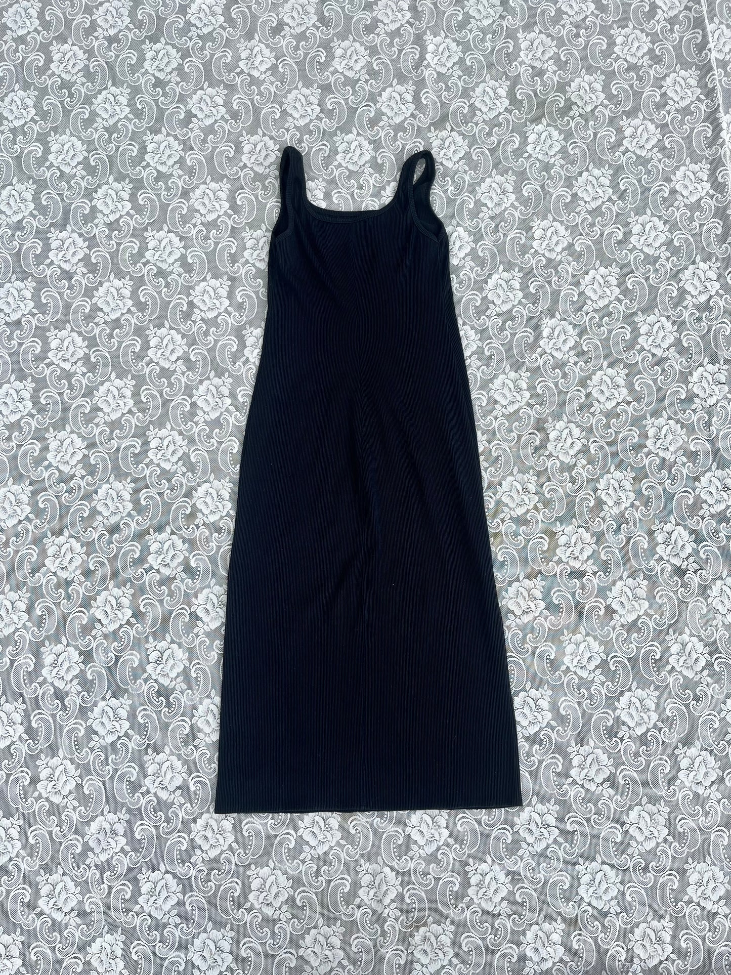 90s black ribbed maxi dress