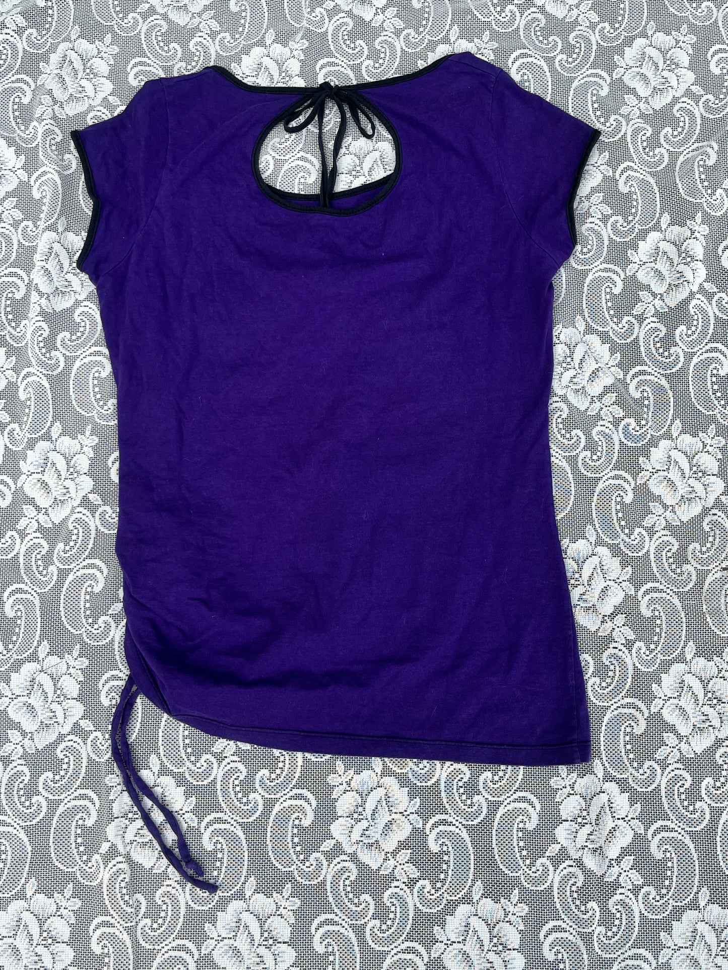 y2k purple DKNY sparkly tie up tshirt