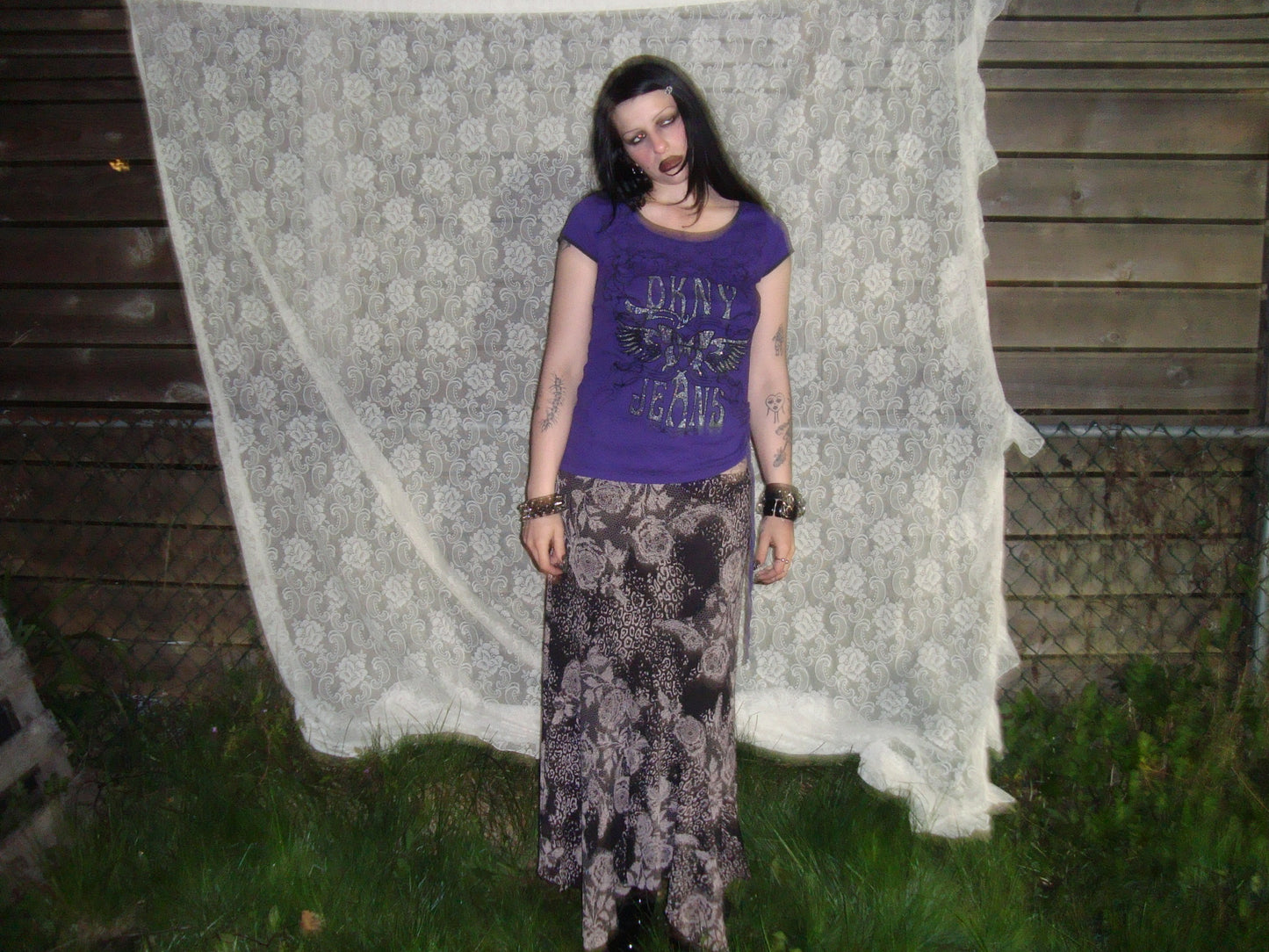 90s lace print asymmetrical skirt