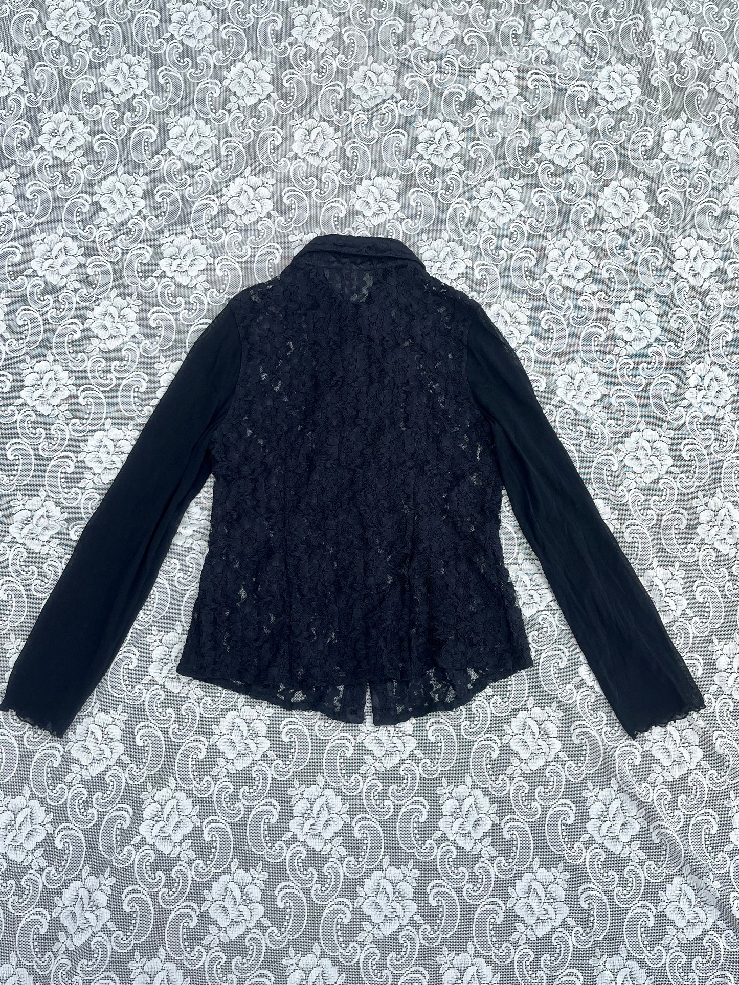 black lace collared button up w mesh sleeves