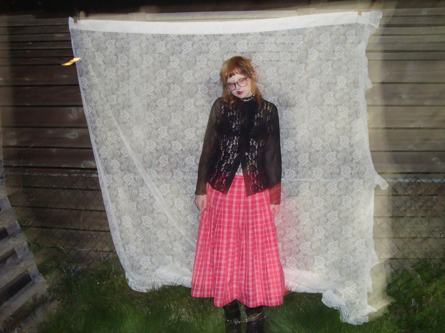 black lace collared button up w mesh sleeves