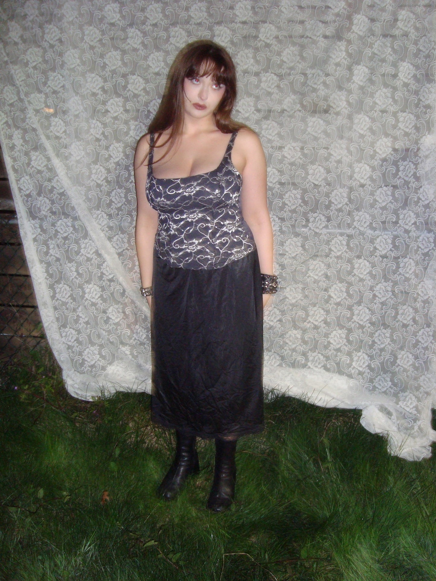 grey stretchy lace tank top