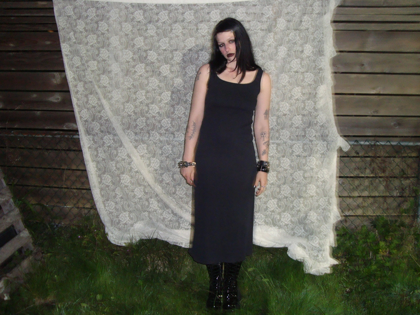 90s black ribbed maxi dress