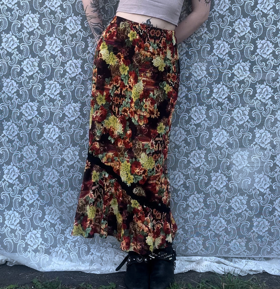 90s bright floral mermaid skirt