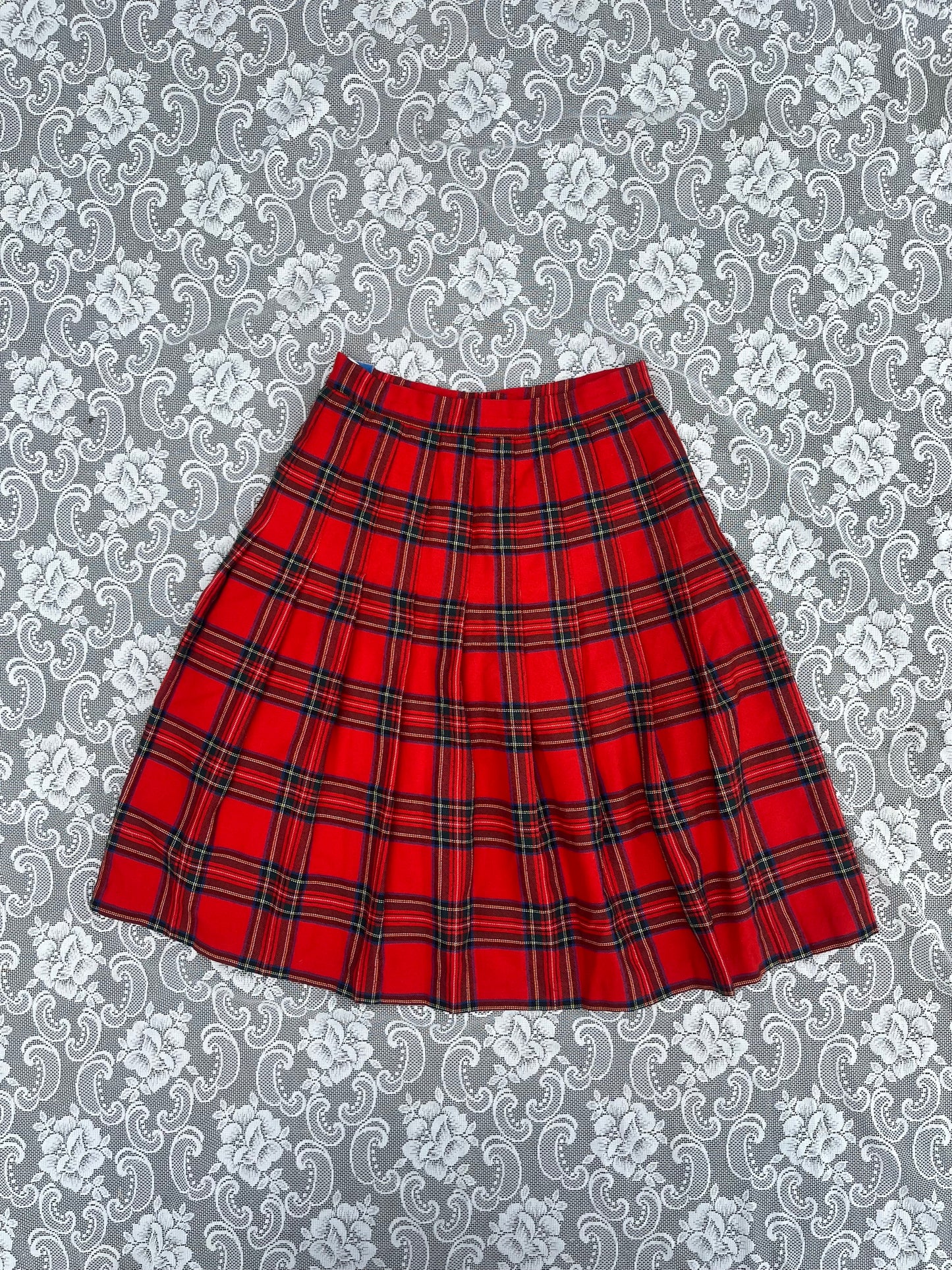 classic red pleated skirt