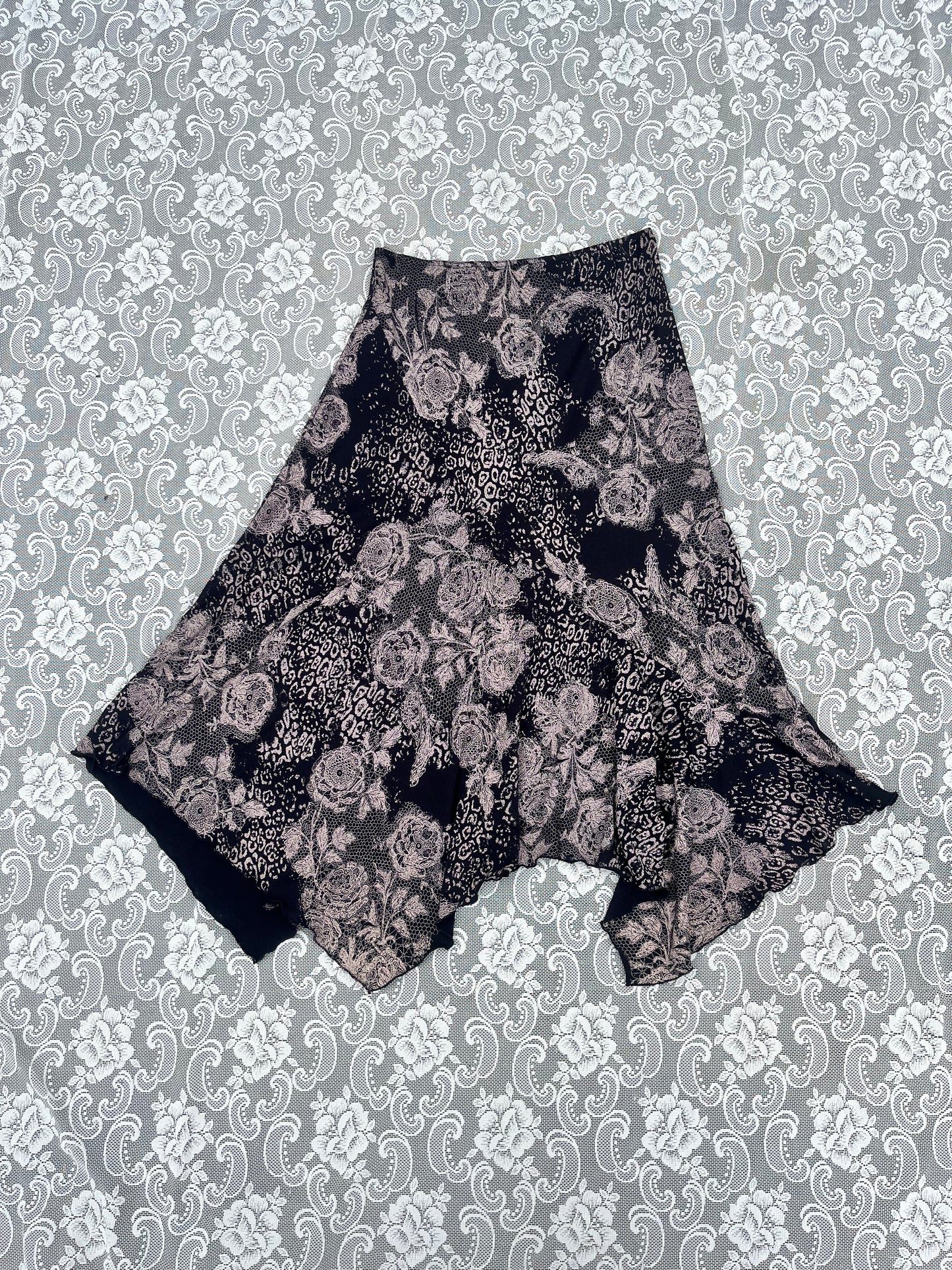 90s lace print asymmetrical skirt