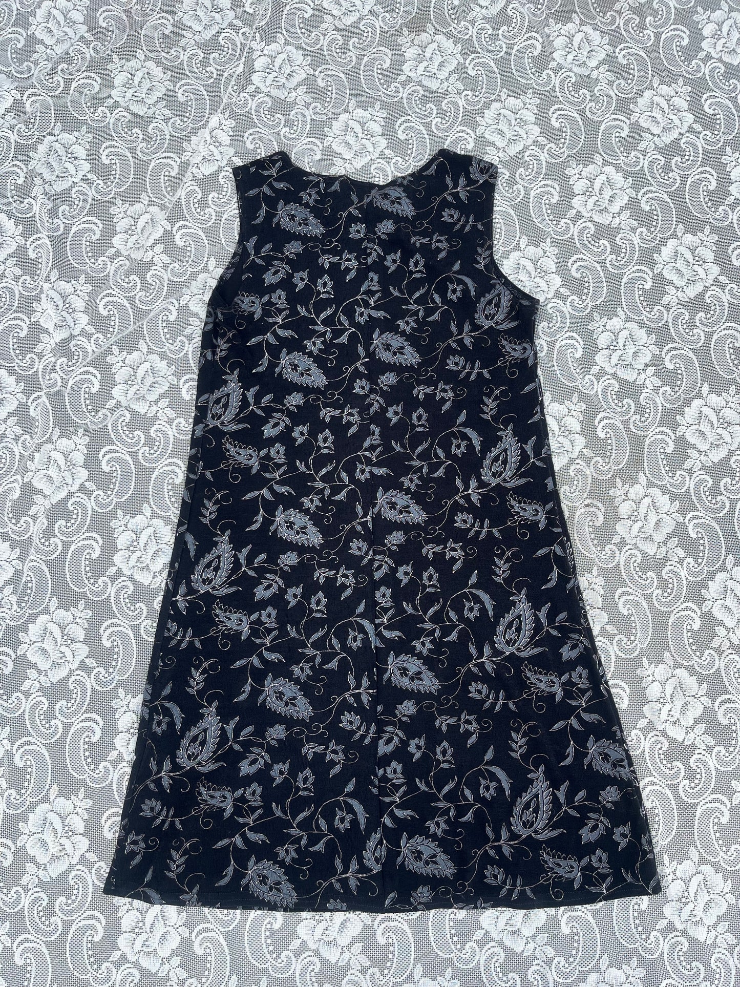 90s floral black n silver mini dress
