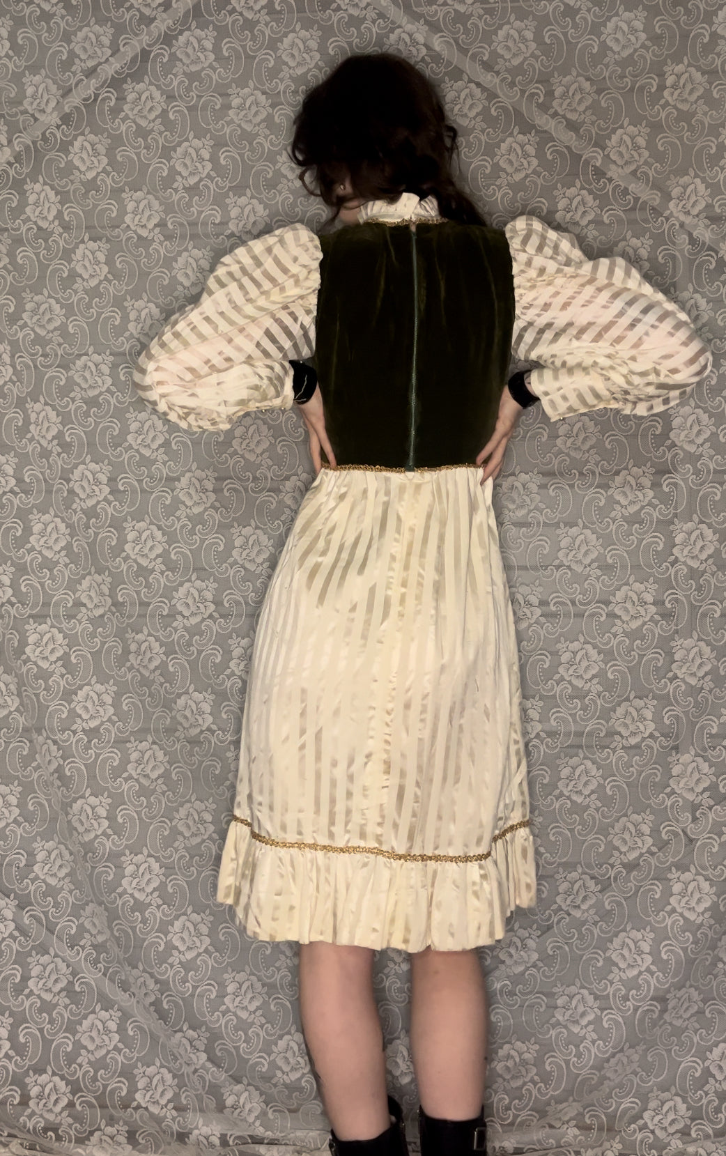 1960s renaissance style velvet bodice dress