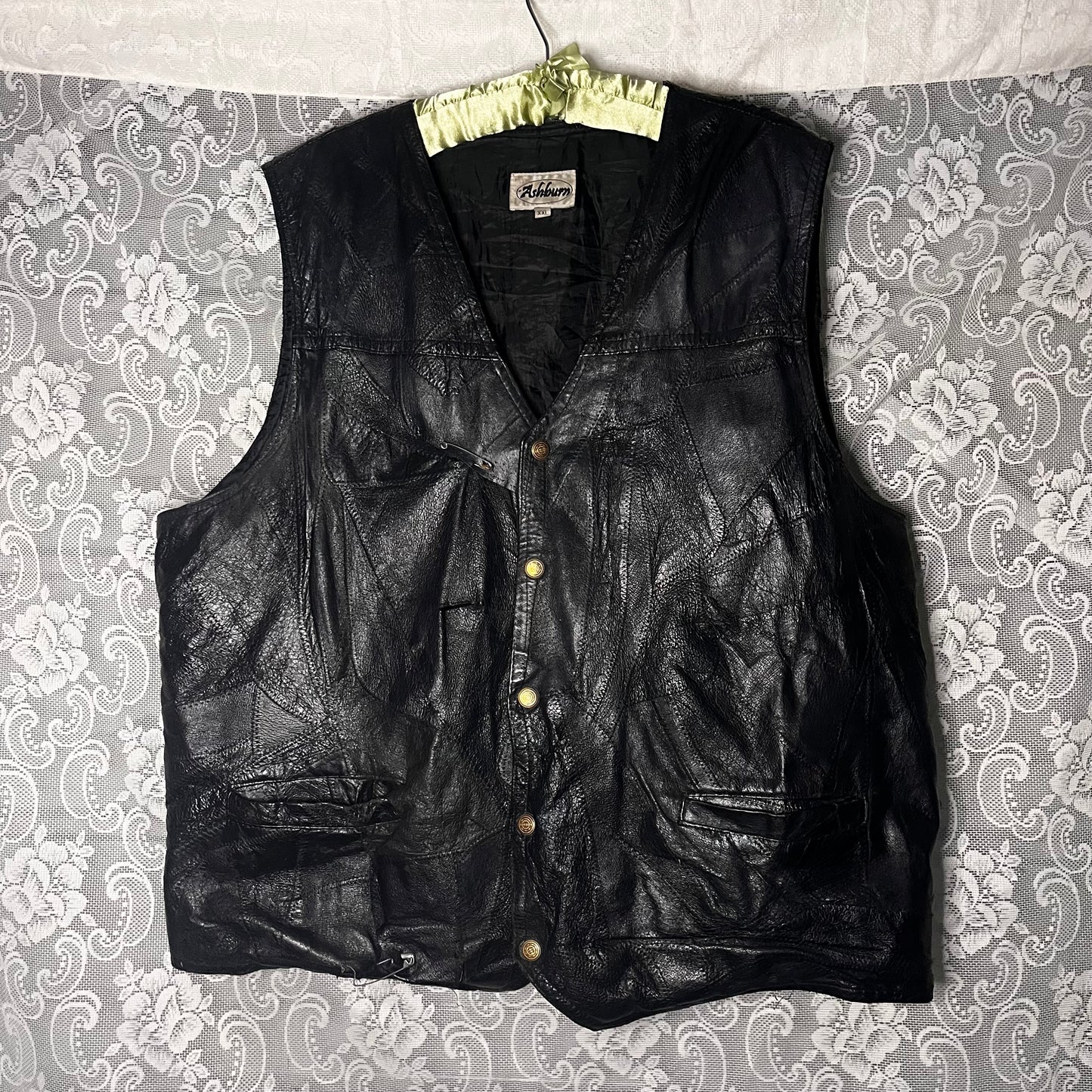 patchwork black leather vest