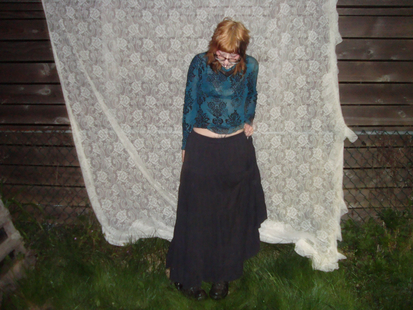 long black tiered linen-y skirt