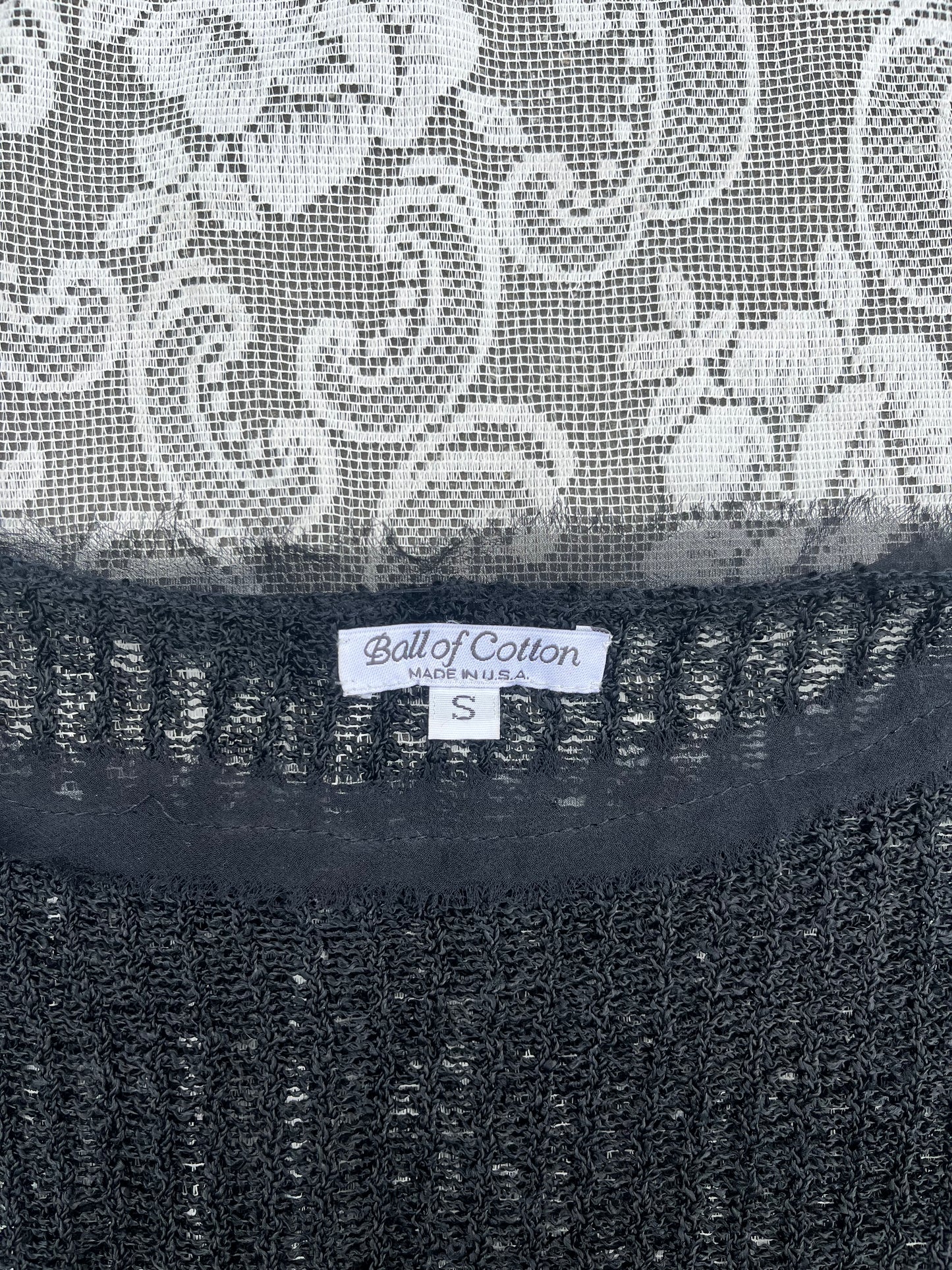 black loose knit mesh ruffle blouse