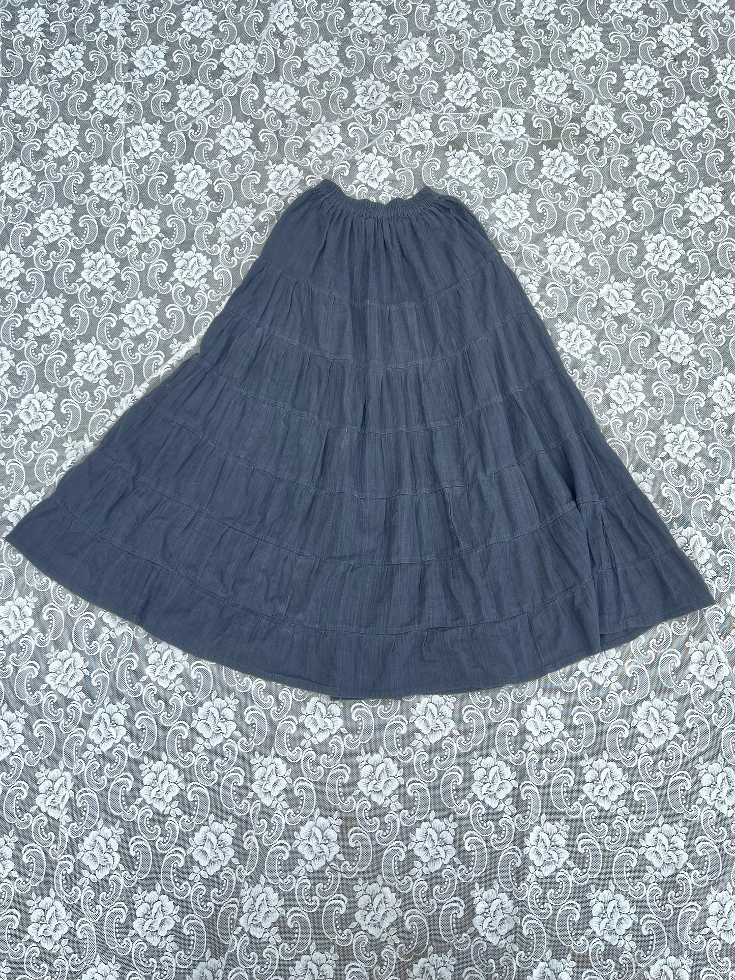 long black tiered linen-y skirt