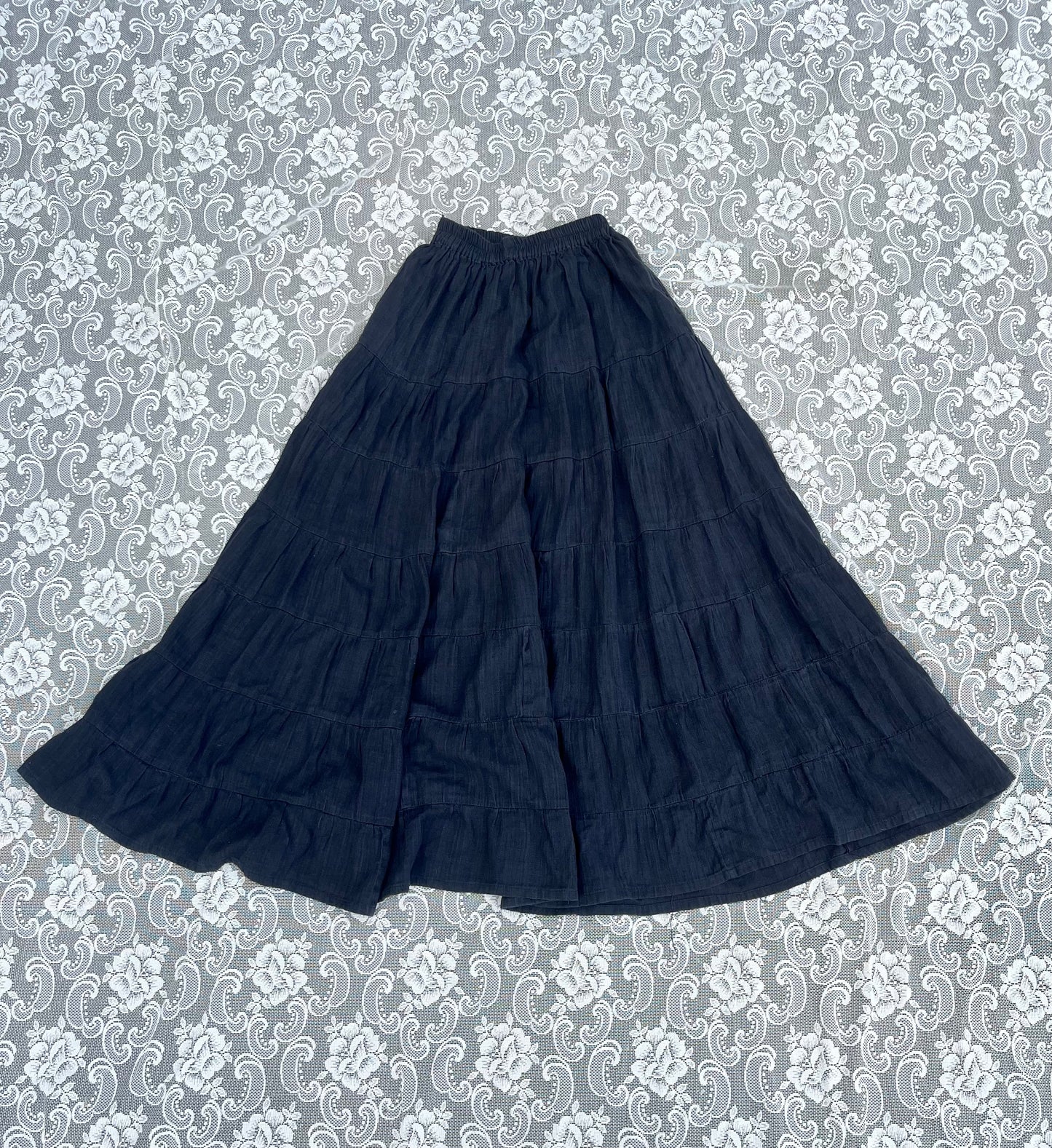 long black tiered linen-y skirt
