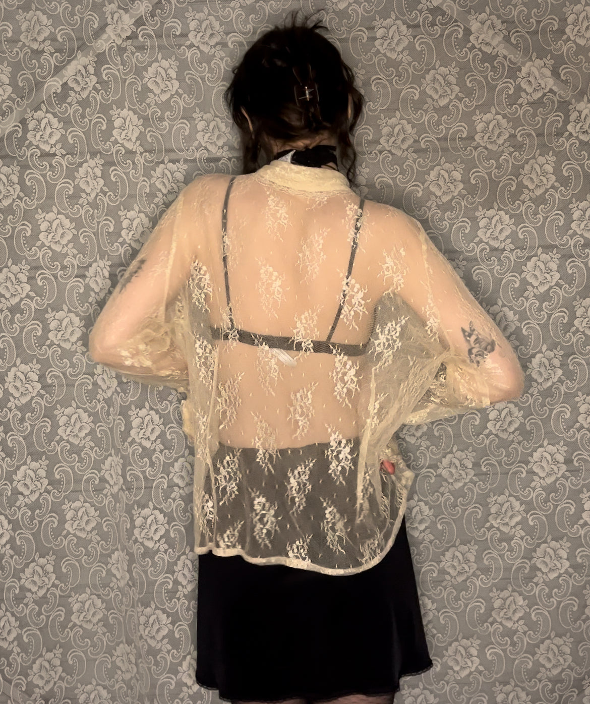 sheer lace button up