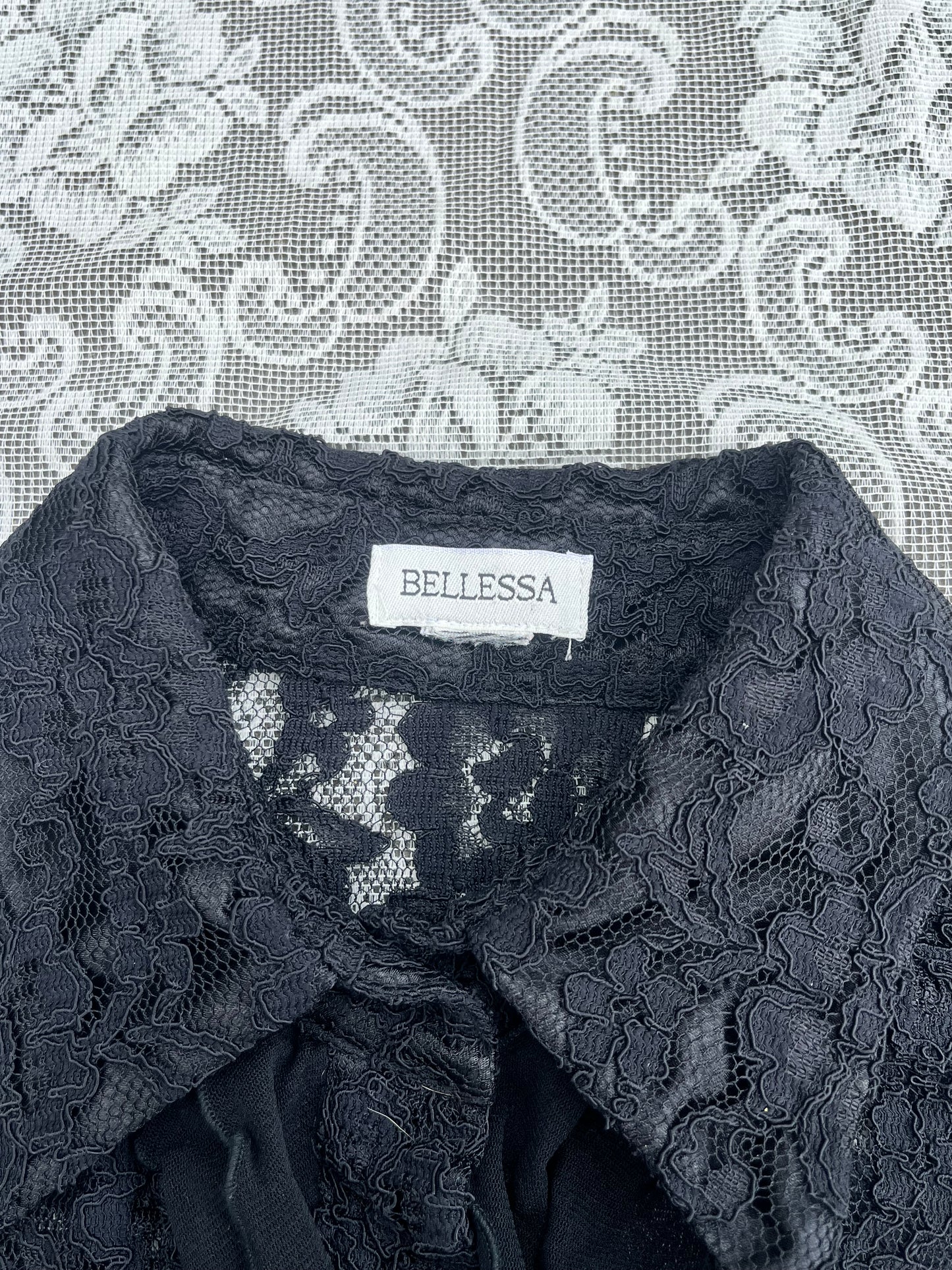 black lace collared button up w mesh sleeves