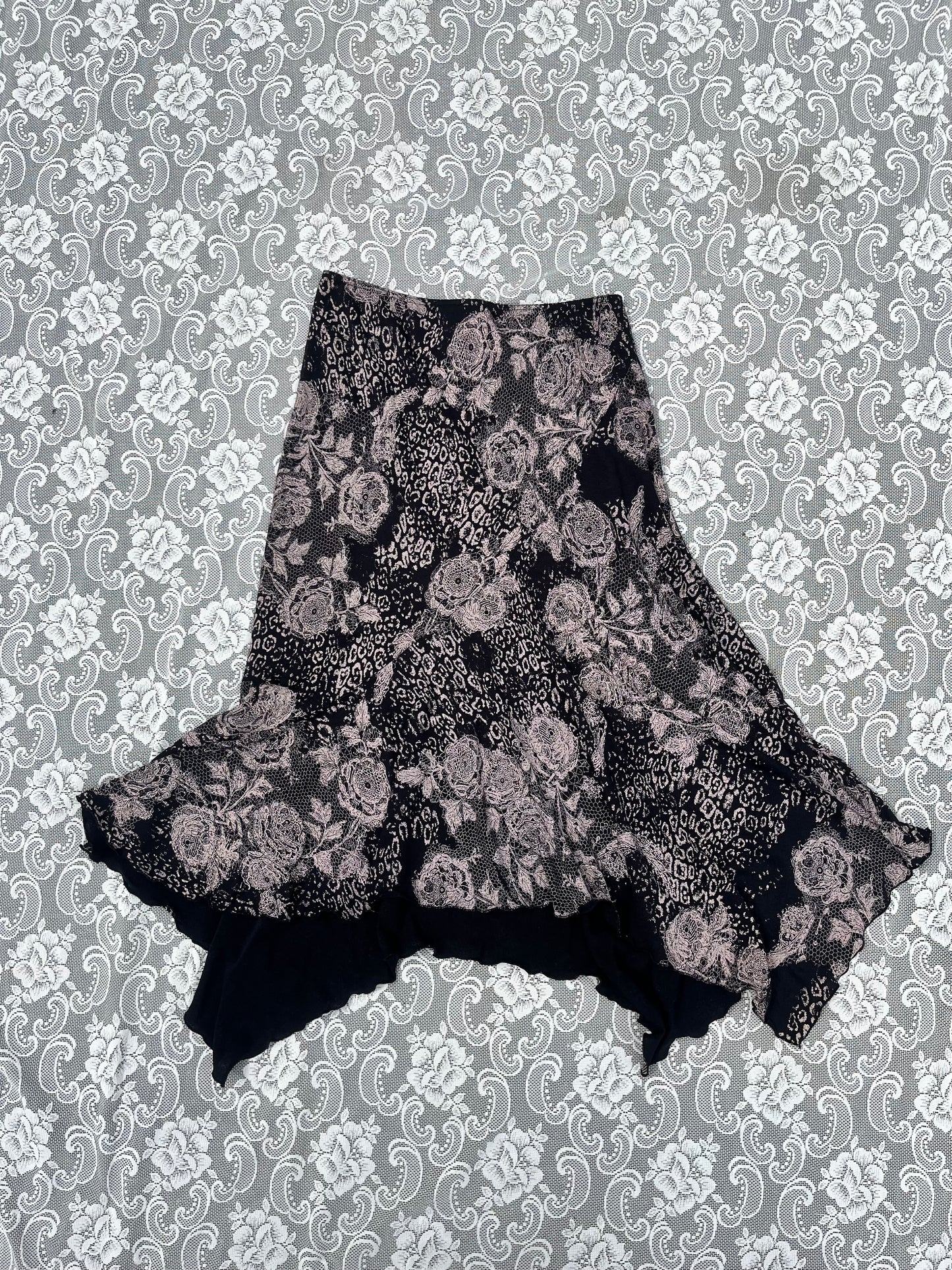 90s lace print asymmetrical skirt