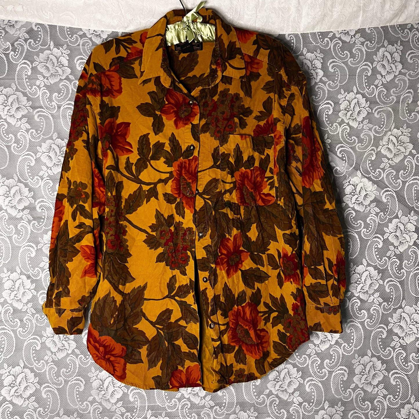 corduroy floral button up