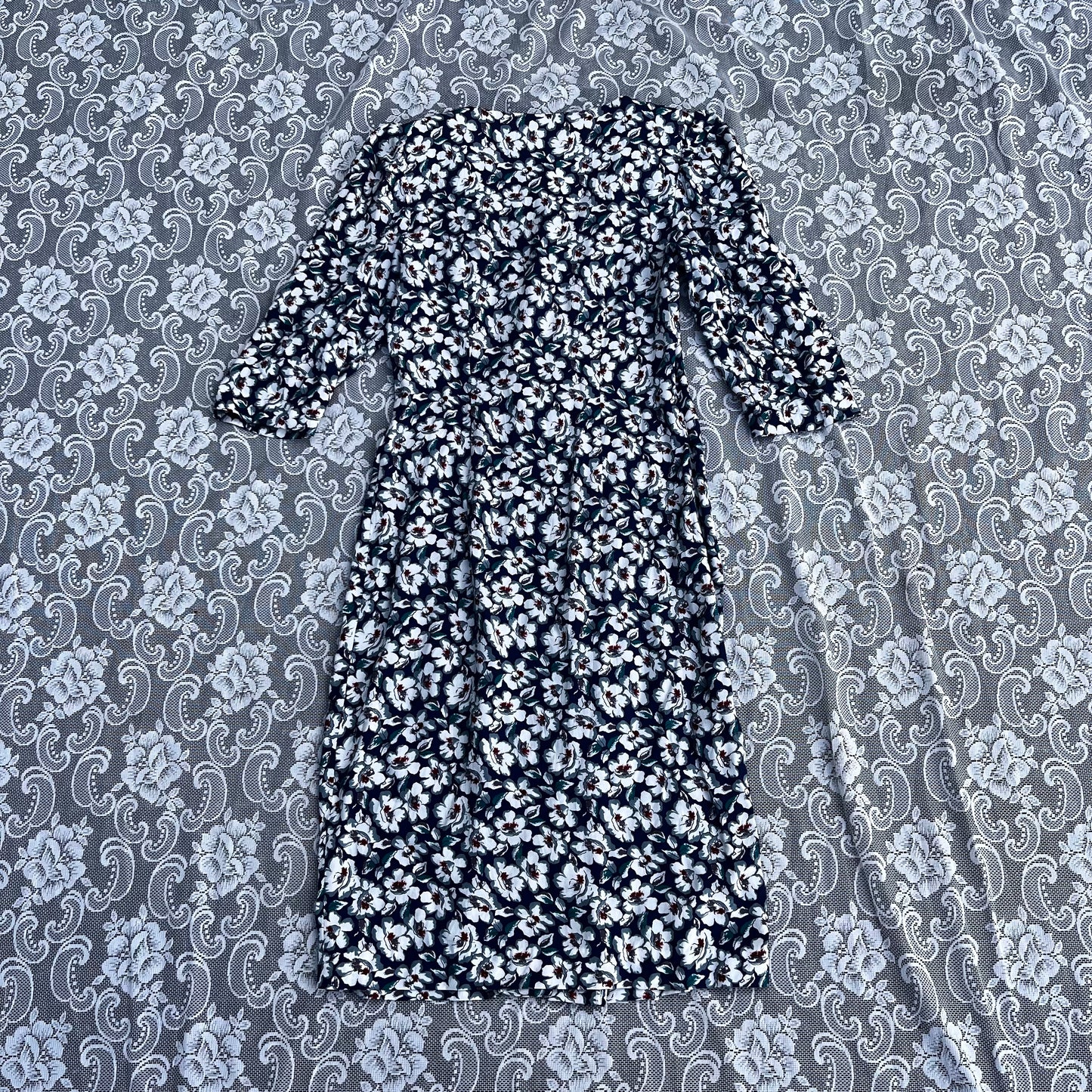 80s blue n white floral dress