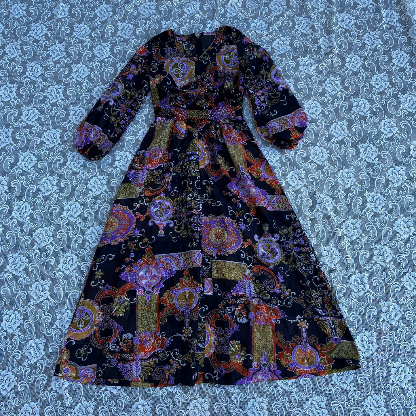 70s sheer paisley prairie dress