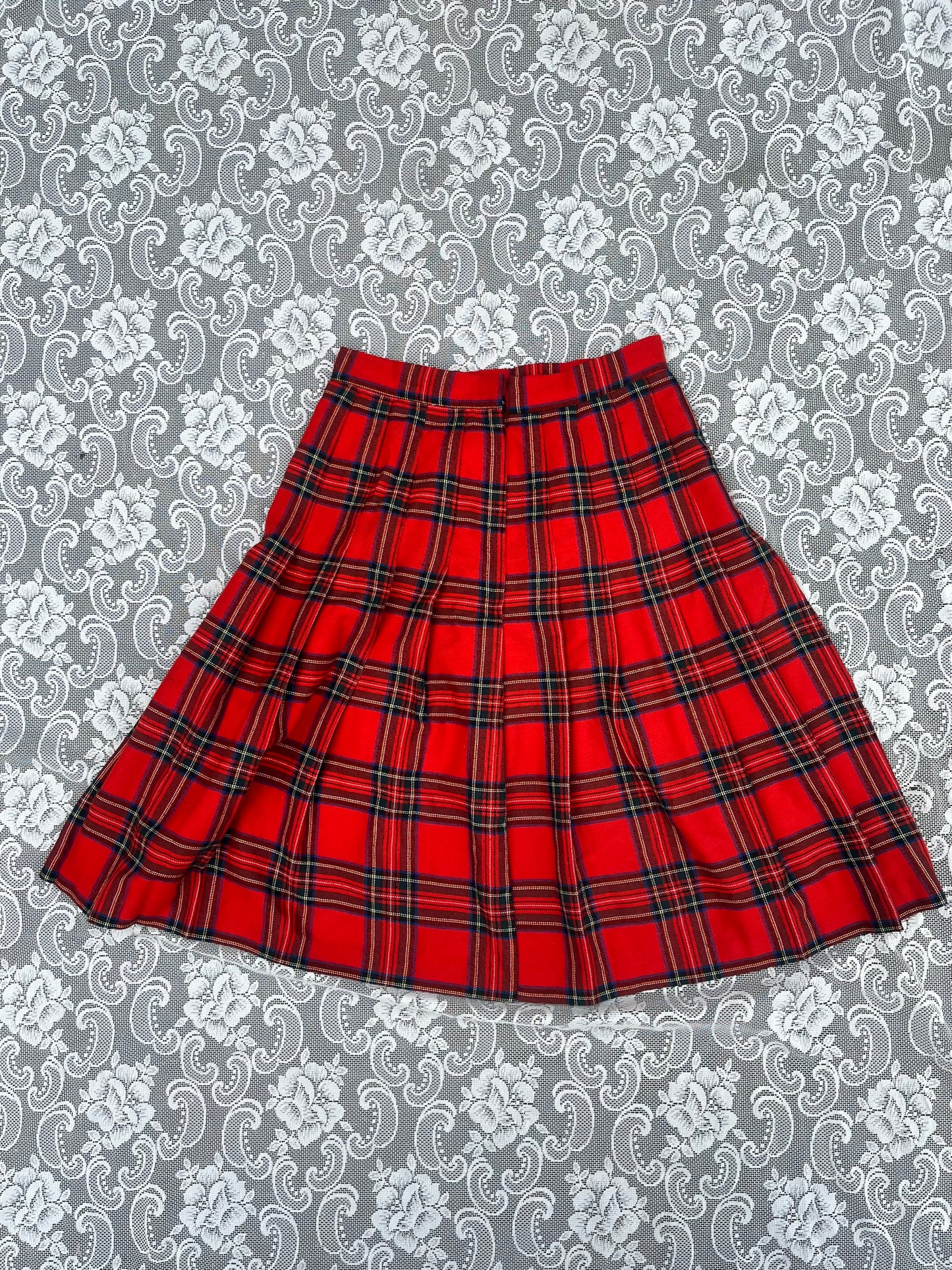 classic red pleated skirt