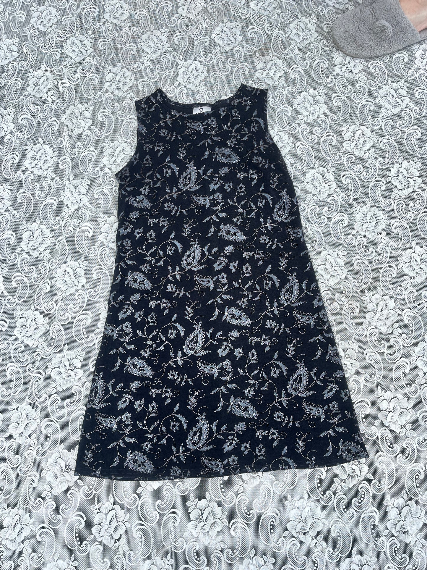 90s floral black n silver mini dress